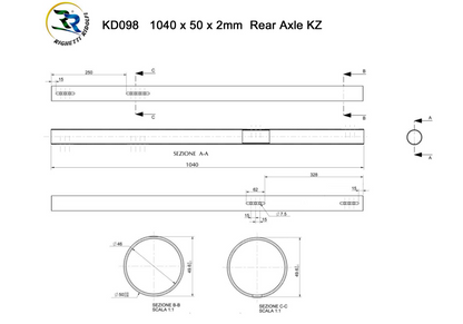 Assale posteriore Ø50x1040x2mm - Arancio
